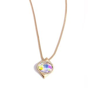 Elegant Gold Necklace with Iridescent Pendant